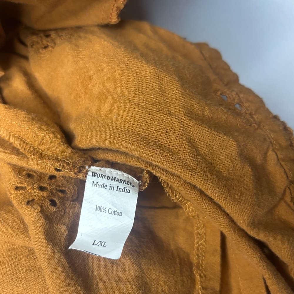WORLD MARKET LONG LINED BURNT ORANGE EMBROIDERED OPEN FRONT CARDIGAN SZ L/XL - Picture 8 of 8